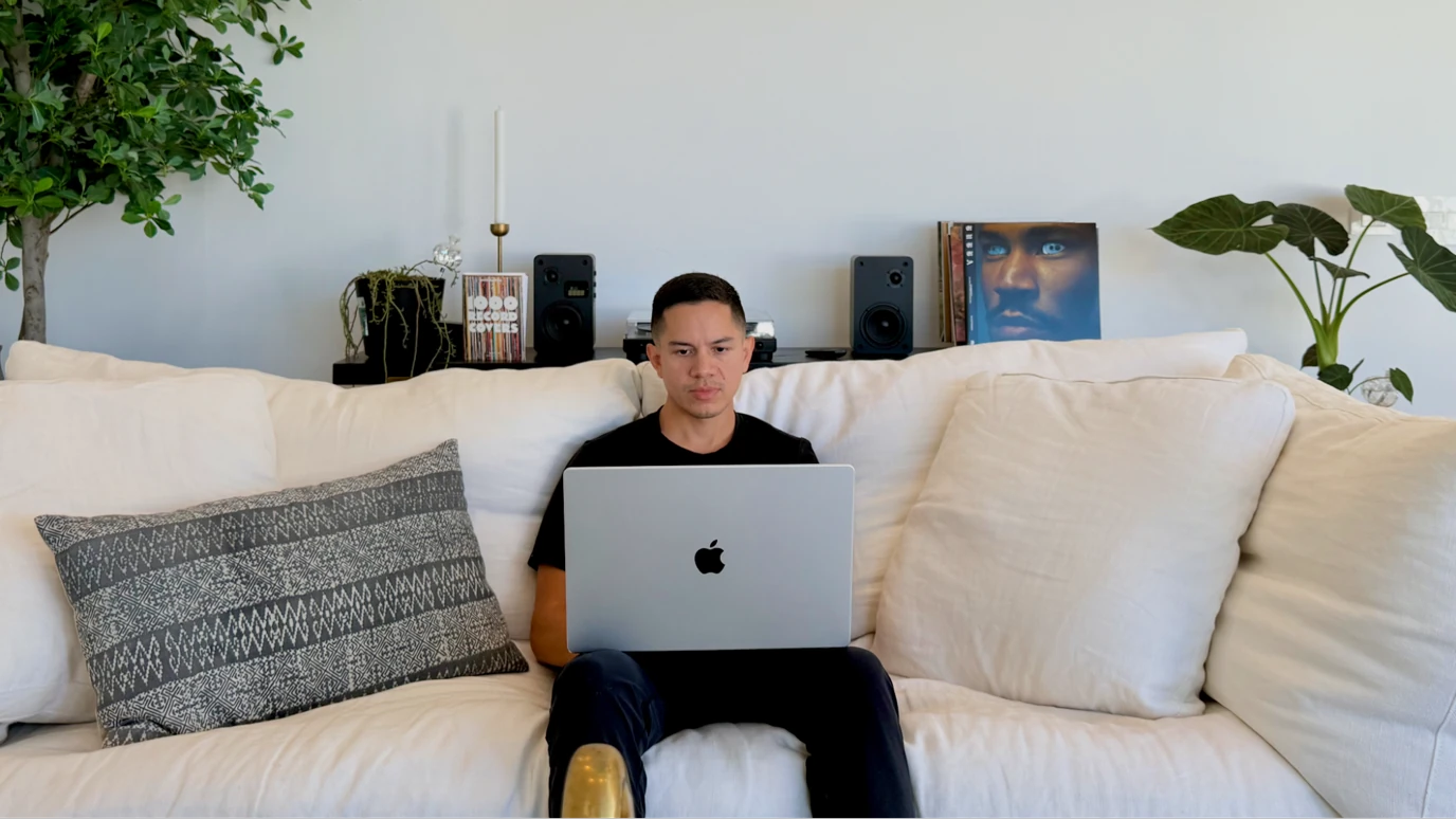 Yamill, a Staff Designer at Suno using Dialogue from their Venice beach office